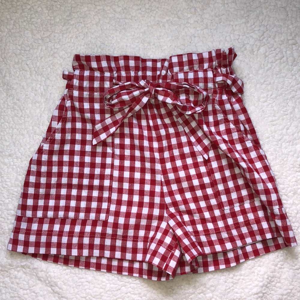 Red Gingham High Waisted Shorts